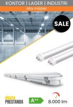 IP65 LED-armatur med hög prestanda inklusive 2st LED-lysrör, 1200mm, 50W/840/4000K